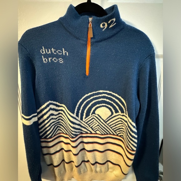 Dutch Bros Coffee 92 Vintage 1/4 Zip Up Sweater Unisex XL Blue Ribbed Hem RARE - Picture 3 of 9